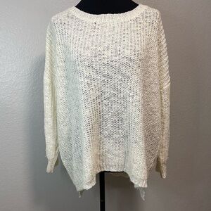 POL Boutique Cream White Crew Neck Relaxed Fit High Low
Knit Sweater LARGE